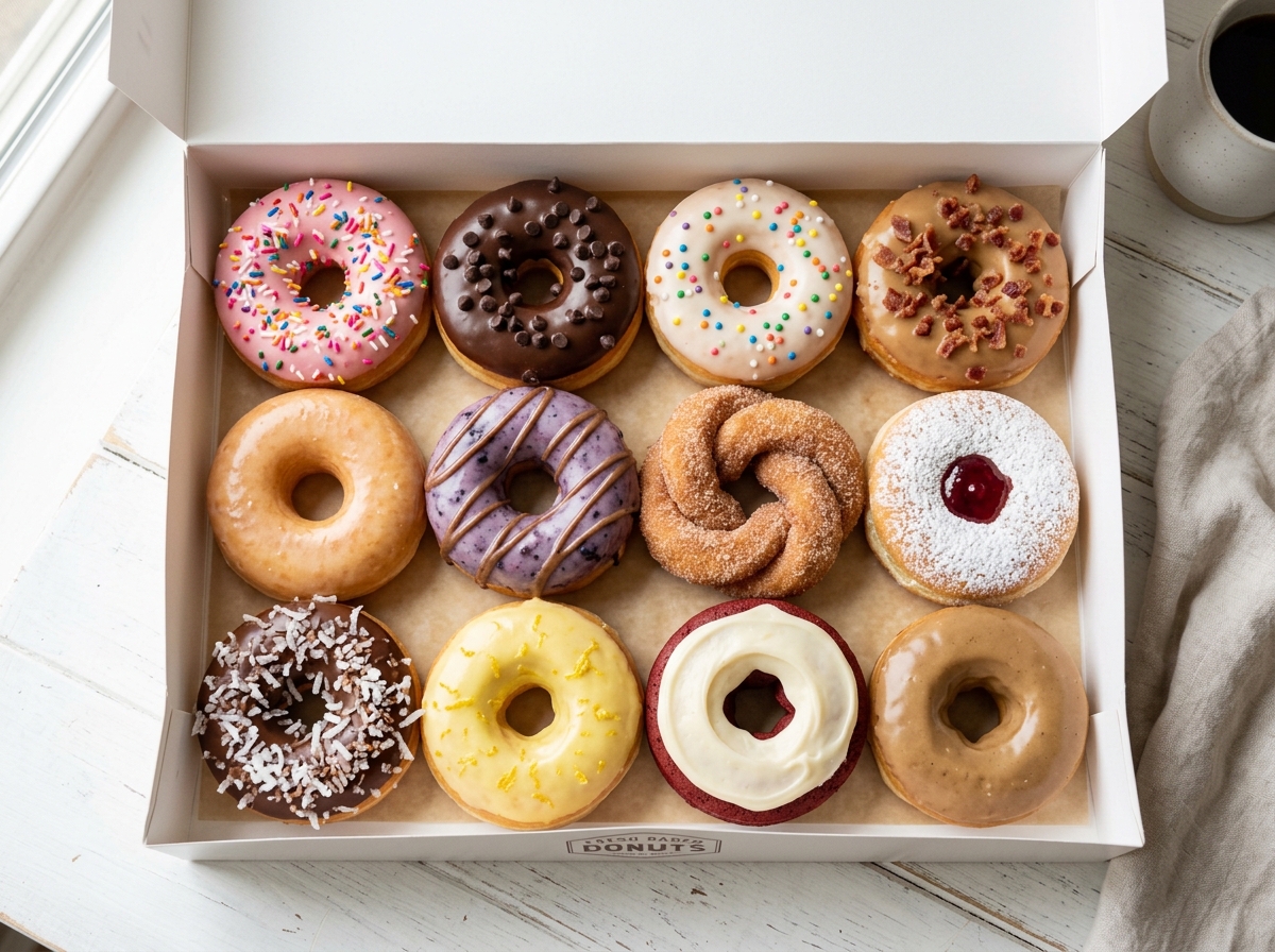 Dozen assorted donuts in box
